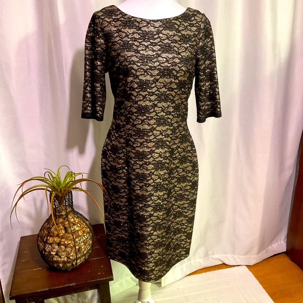 Eliza J Black and Gold Lace Dress